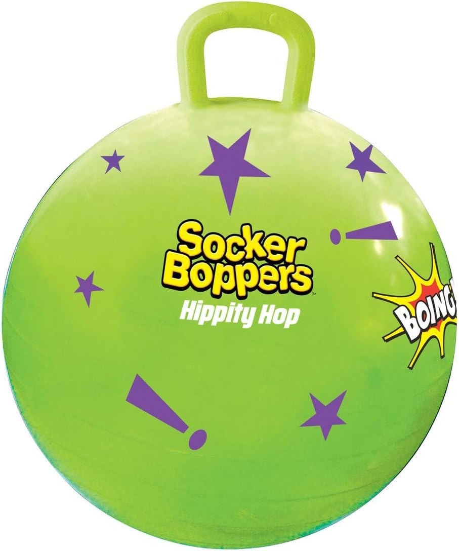 Hippity Hopper Ball, Inflatable Jump Balance 15” Ball for Kids, Neon Green, Indoor and Outdoor Fun, Durable Heavy Gauge Vinyl, EZ Grip Handle, Promotes Balance-Coordination-Strength