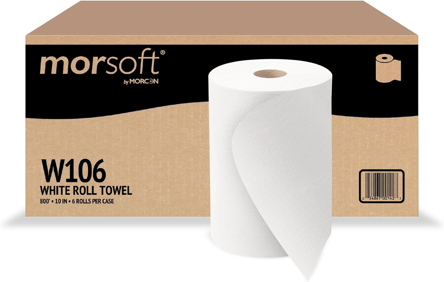 Morsoft by Morcon W106 Paper Towel Dispenser Refill, 10 Inch Roll, White, 100% Recycled Fiber, 10 x 800ft, 6 Rolls, Ideal Paper Towel Rolls for Dispenser