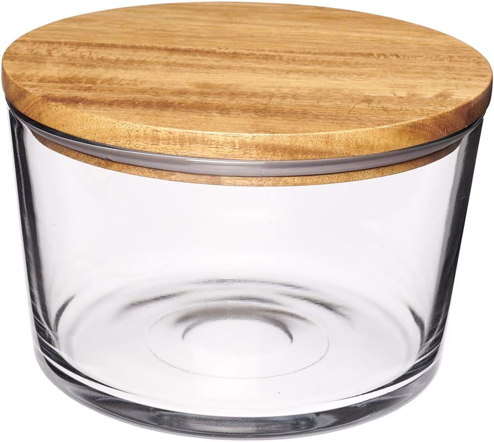 Anchor Hocking Glass Trifle Bowl with Lid, 104 oz Glass Salad Bowl with Acacia Wood Lid