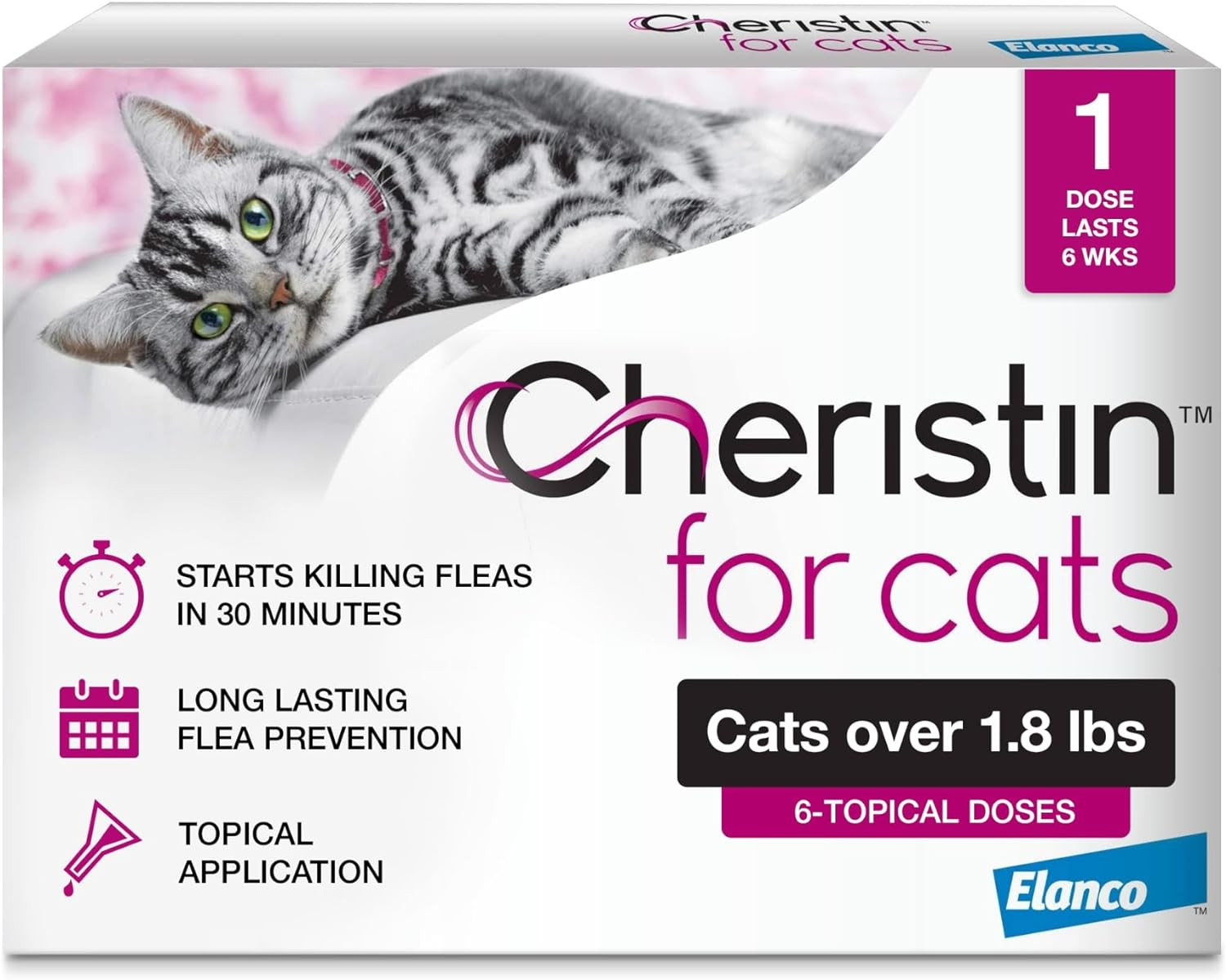 Cheristin for Cats Topical Flea Prevention – Starts Killing Fleas in 30 Minutes, 6 Dose