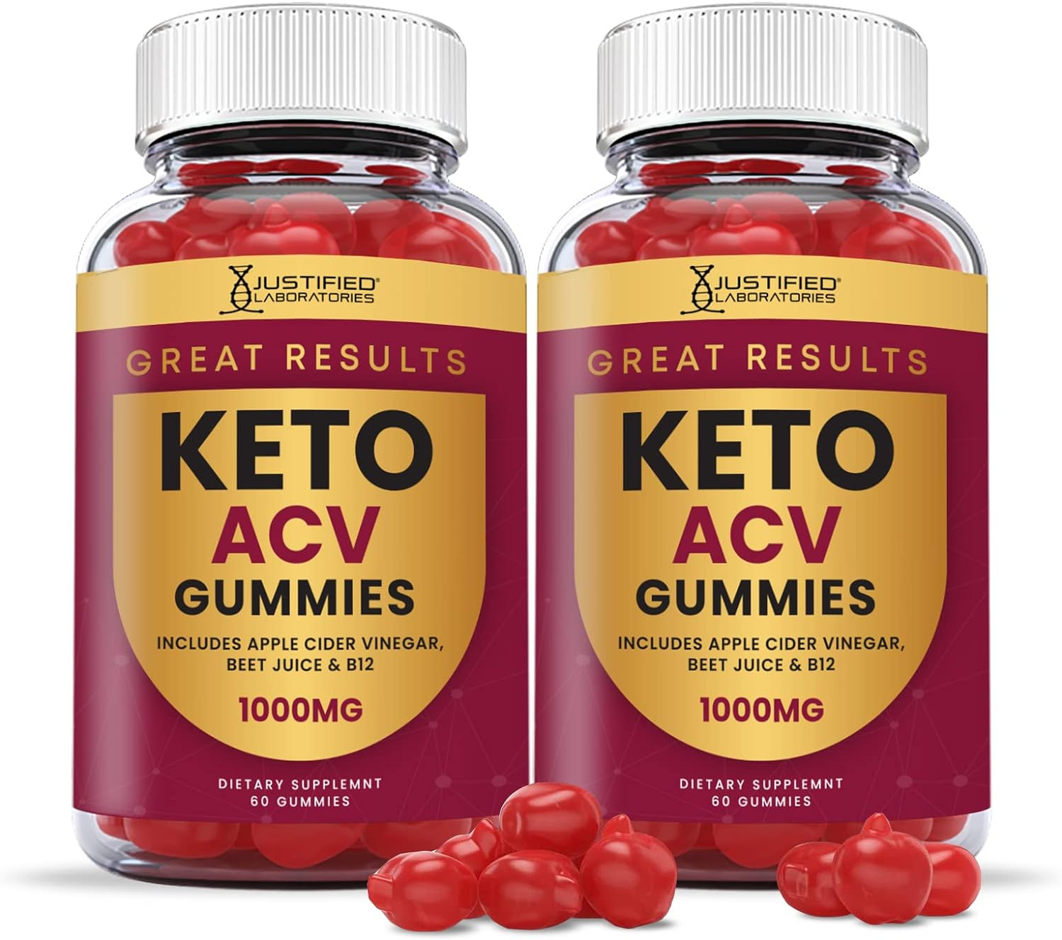 Justified Laboratories (2 Pack) Great Results Keto ACV Gummies 1000MG with Pomegranate Juice Beet Root B12 120 Gummys