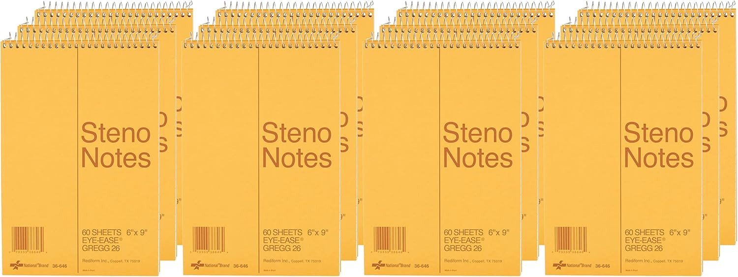 National Steno Notebook, Gregg-Ruled, Green Eye-Ease Paper, 12 Notebooks, 6" x 9", 60 Sheets Each - Bulk (36646-12)