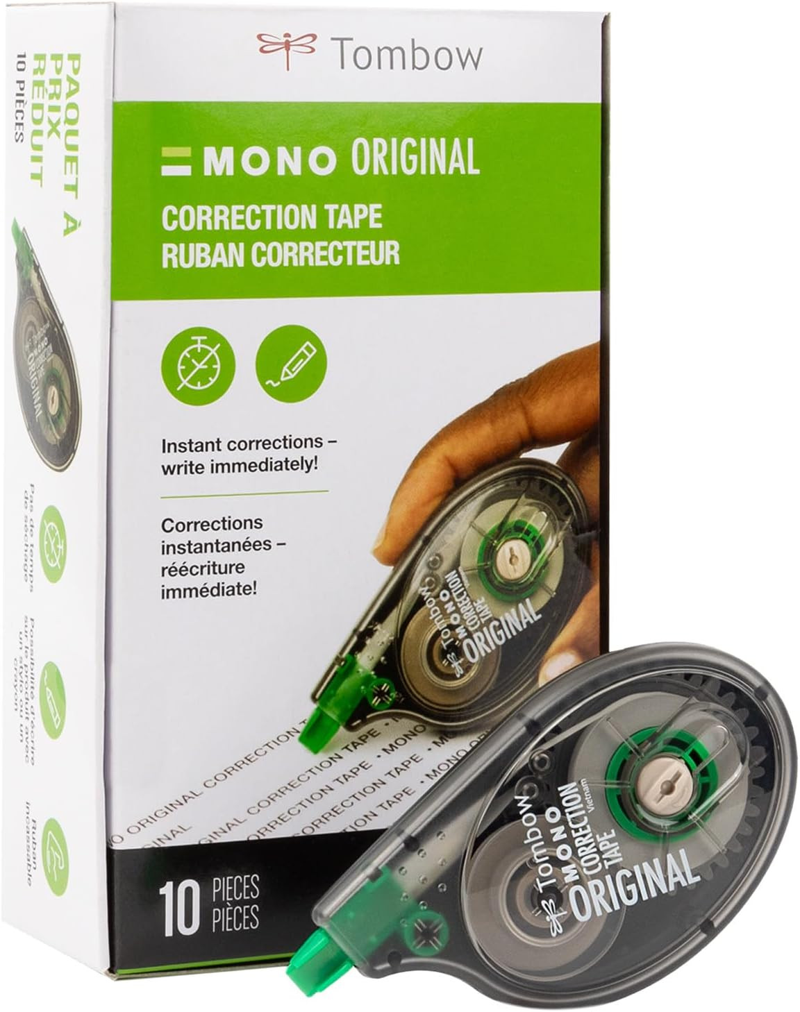Tombow 68720 MONO Original Correction Tape, 10-Pack. Easy To Use Applicator for Instant Corrections, White, 10 Count (Pack of 1)