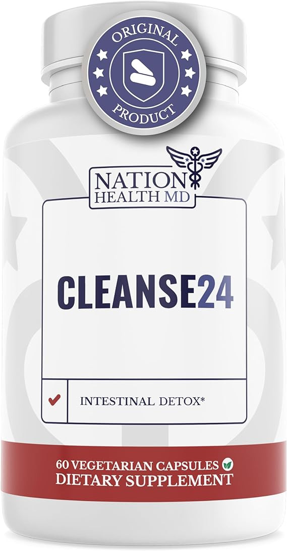 NATION HEALTH MD Cleanse24 - Intestinal Cleanse for Humans with Wormwood, Papaya, Black Walnut - Herbal Intestinal Cleanse, Gut Cleanse for Men & Women, 60 Capsules