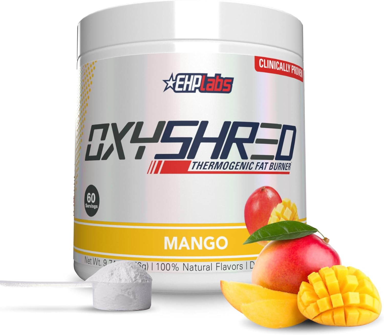 EHP Labs OxyShred Thermogenic Pre Workout Powder & Shredding Supplement - Clinically Proven Preworkout Powder with L Glutamine & Acetyl L Carnitine, Energy Boost Drink - Mango, 60 Servings