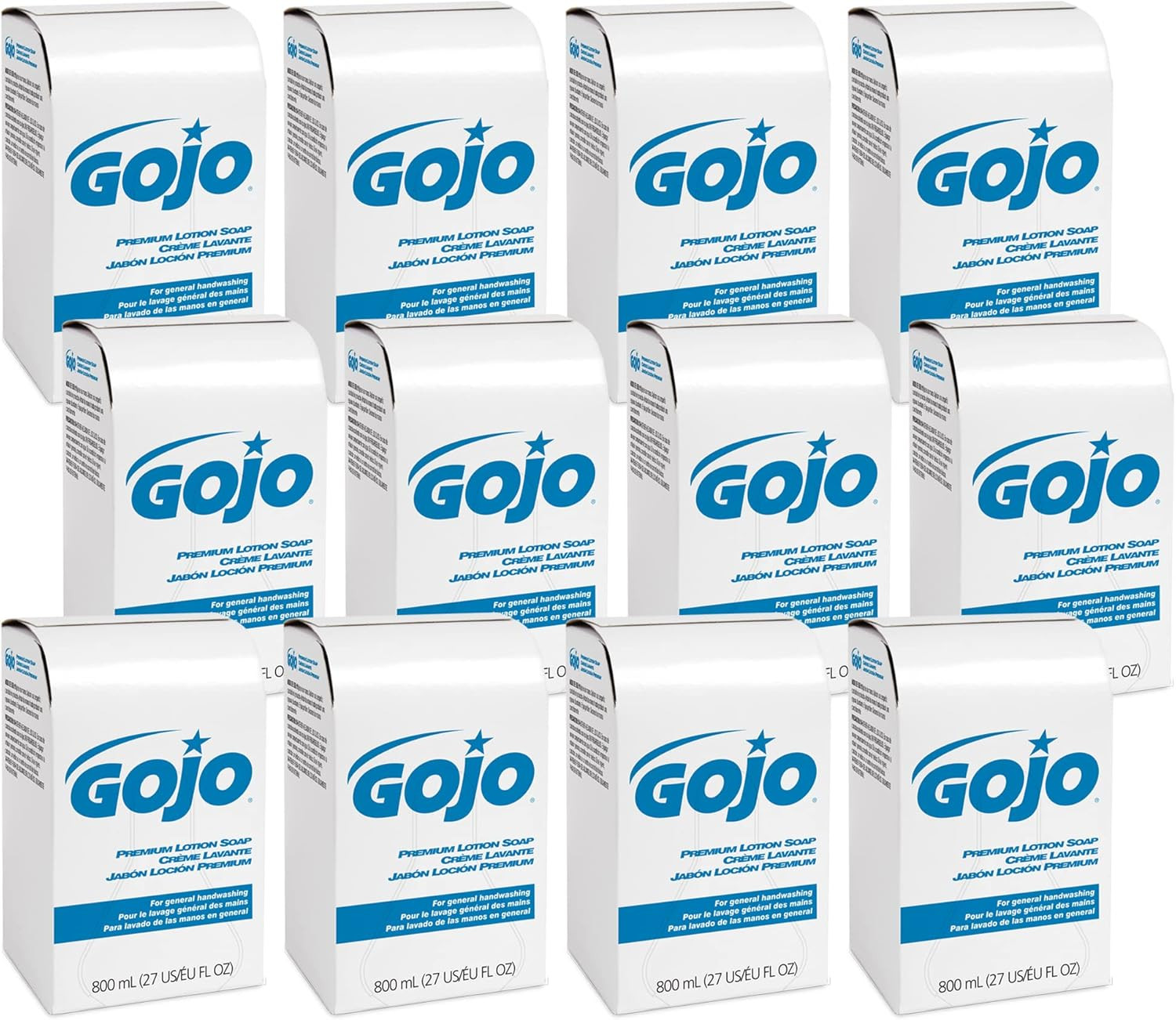 GOJO Premium Lotion Soap, Waterfall Fragrance, 800 mL Lotion Hand Soap Refill 800 Series Bag-In-Box Soap Dispenser (Pack of 12) - 9106-12