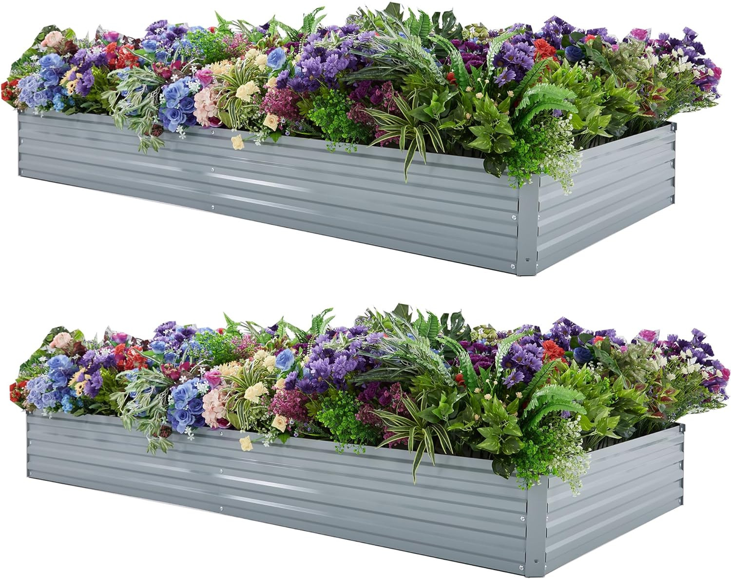 Foxlang 8x4x1ft(2 Pack) Galvanized Raised Garden Bed,Outdoor Planter Box Metal Patio Kit Planting Bed for Vegetables Flowers Herb,Grey