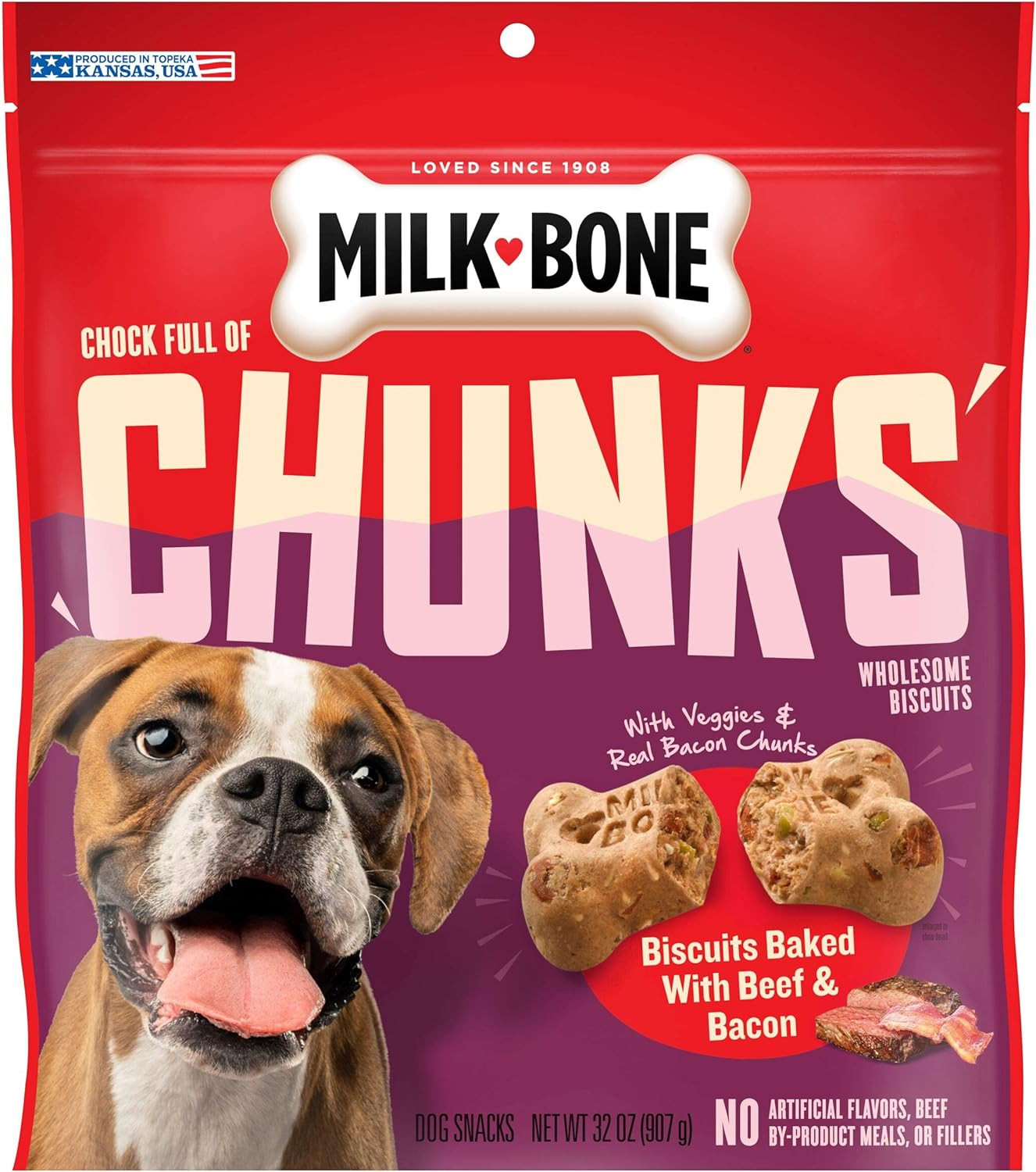 Milk-Bone Chock Full of Chunks with Beef and Bacon Dog Treats, 32 Ounce (Pack of 2)