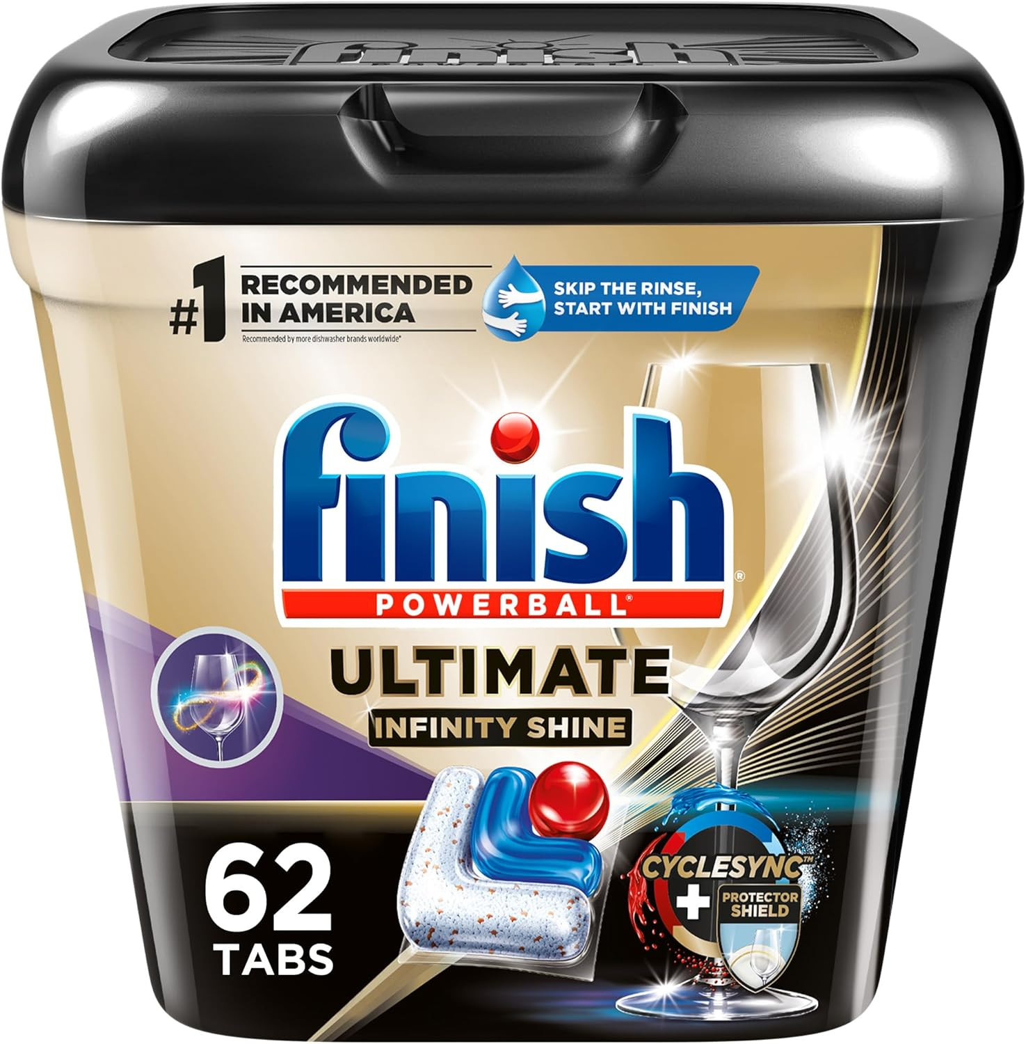 Finish Ultimate Plus Infinity Shine - 62 Count - Dishwasher Detergent - With Protector Shield and CycleSync™ Technology - Dishwashing Tablets - Dish Tabs
