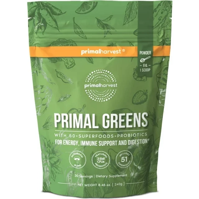 Greens Powder Supplement by Primal Harvest, 30 Servings and 51 Super Food