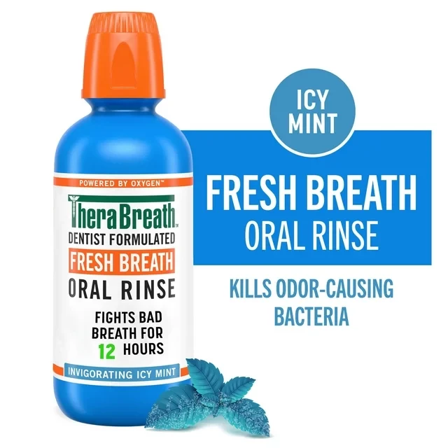 TheraBreath Fresh Breath Mouthwash, Icy Mint, Alcohol-Free Mouthwash for Adults, 16 fl oz